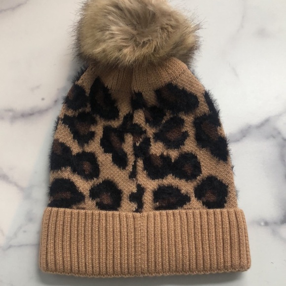 C.C Exclusives Soft Beanie Hat with Leopard Print Pattern and Faux Fur Pom - Picture 7 of 9